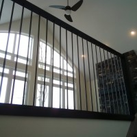 Maple Colonial Handrail; Wrought Iron Pickets; Square Newel Post