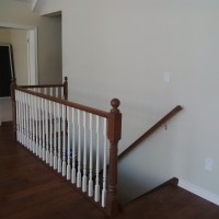 Oak Colonial Handrail; Colonial Painted Pickets; Oak Colonial Newel Post; Oak Colonial Handrail to Basement